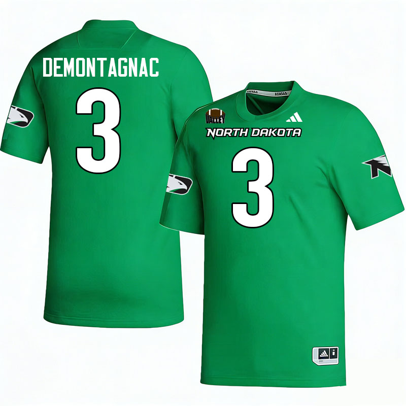 North Dakota Fighting Hawks #3 Nate DeMontagnac College Football Jerseys,Uniforms-Green